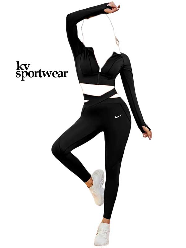 ست کراپ لگ فینگردار تمام زیپ ورزشی زنانه Nike