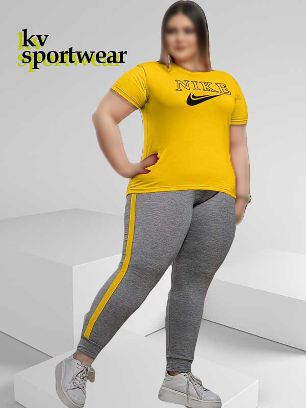 تیشرت شلوار نخی ملانژ سایز بزرگ زنانه Nike