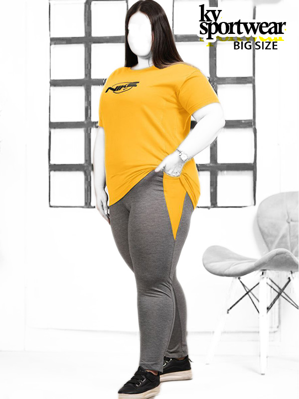 تیشرت شلوار نخی ملانژ بیگ سایز زنانه Nike کد 001